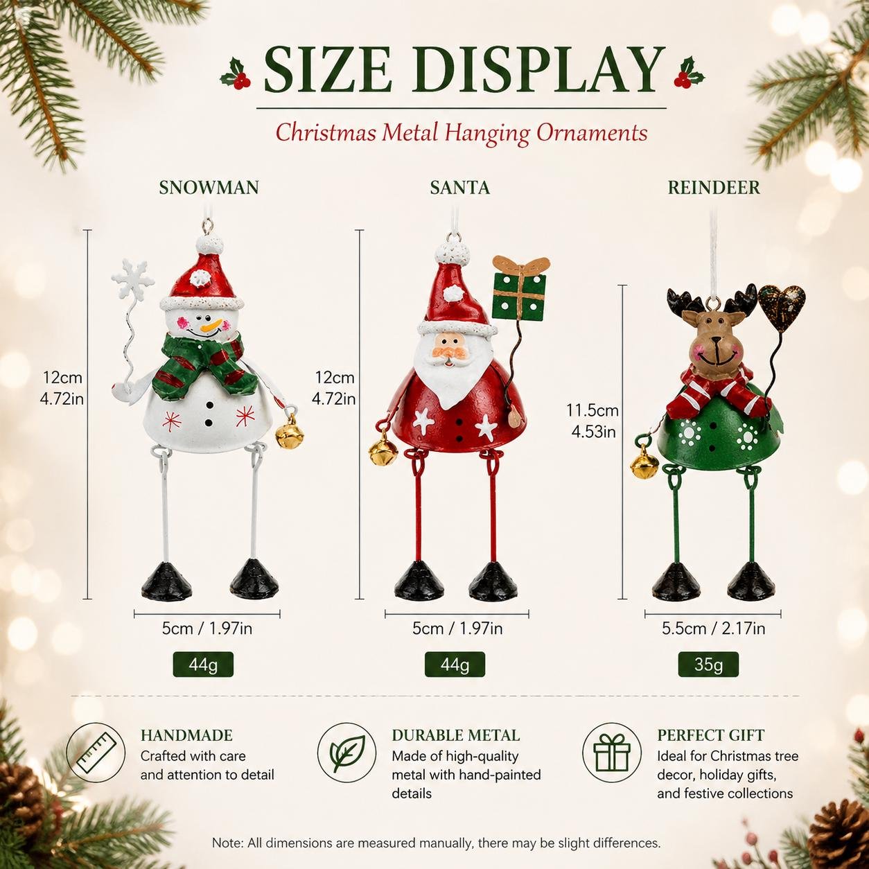 🌲✨ Hand-Painted Metal Dangling Leg Christmas Ornaments