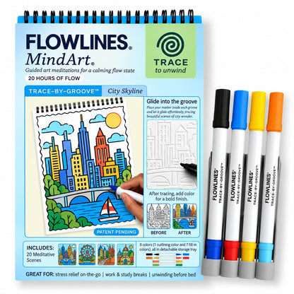 🌿 Trace-By-Groove Guided Flow Art Coloring Pad with Double-Sided Markers 🎨