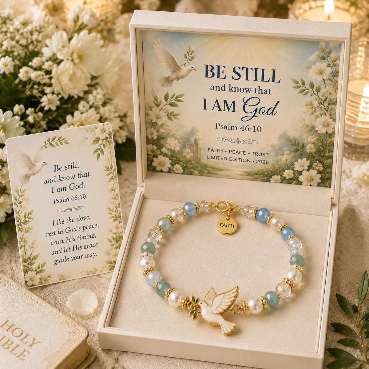 ✝️ Psalm 46:10 Faith Bracelet | Limited Edition 2026 Christian Jewelry with 7 Meaningful Nature Symbols, Gemstone-Style Beads & Scripture Gift Box