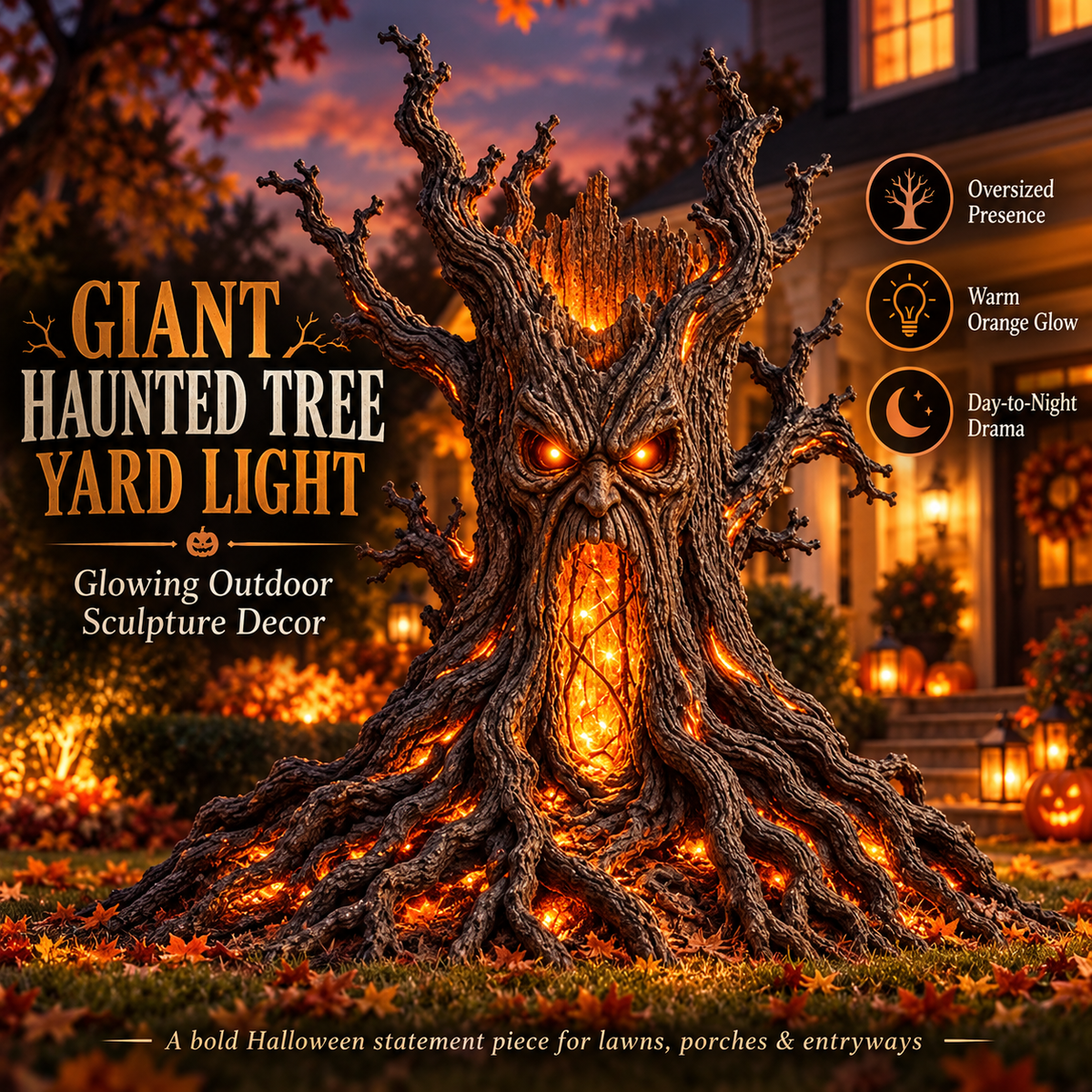 🪾🎃 Enchanted Haunted Tree Light-Spooky Glowing Halloween Yard Sculpture 👻