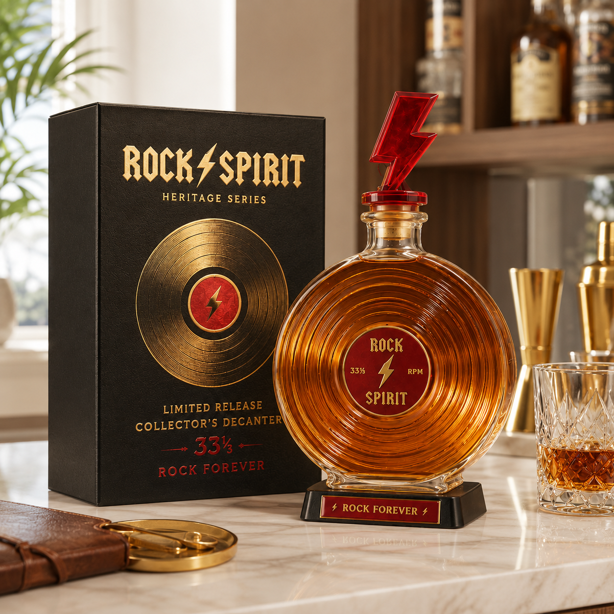 ⚡Rock Spirit 33⅓ RPM Vinyl Record Whiskey Decanter – Rock Forever Collector’s Edition