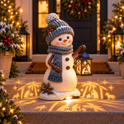 ⛄️🎄Snowman Nativity Glow™ – Solarbetriebene Weihnachts-Stufenleuchte mit Projektion der Heiligen Familie🌙