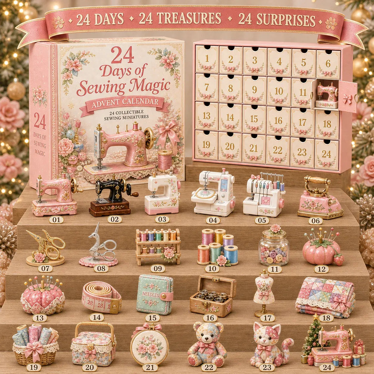 🧵24 Days Of Sewing Magic Advent Calendar | 24 Sewing-Inspired Miniatures for Craft Lovers, Quilters & Handmade Enthusiasts 🎁