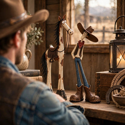 Whimsical Western Cowboy & Horse Figurine Duo 🤠🐴