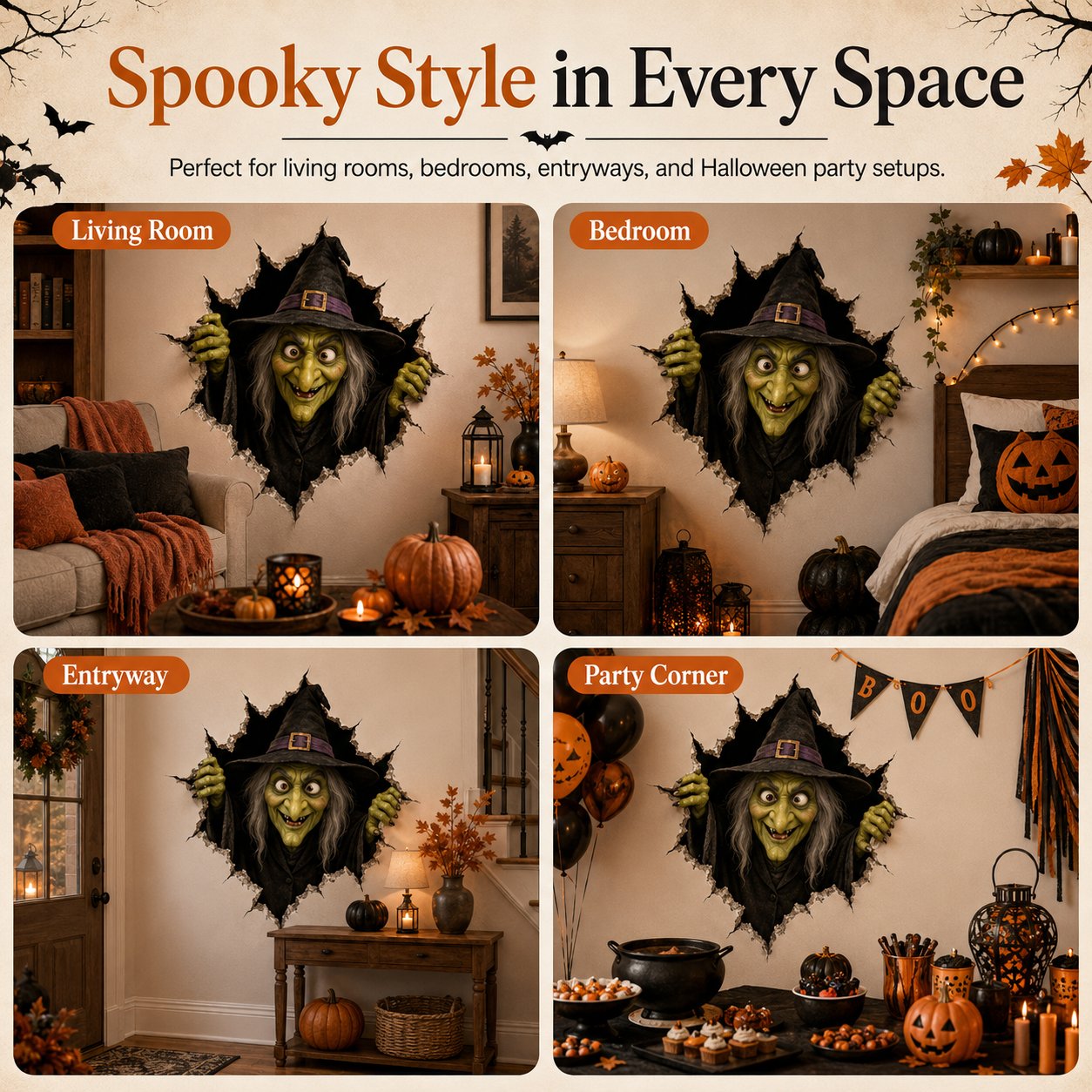 Halloween Witch Break-In 3D Wall Decal
