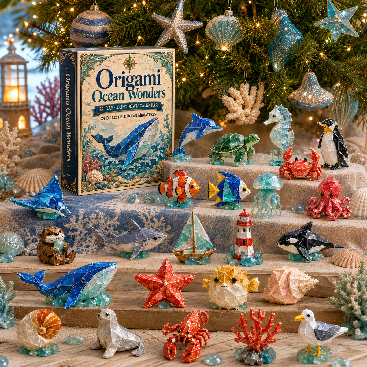 24-Day Origami Ocean Wonders Advent Calendar – 24 Collectible Ocean Figurines, A Magical Christmas Countdown Gift for Ocean Lovers