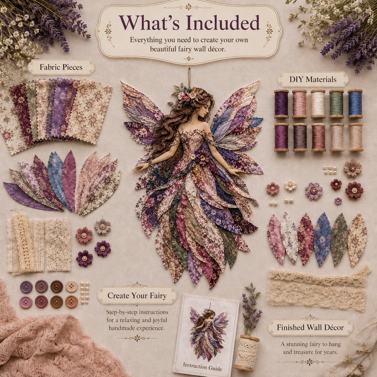 🧚‍♀️🌸 Premium Fairy Patchwork DIY Kit | Handmade Fantasy Wall Decor ✨