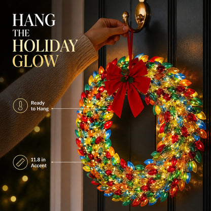 Multicolor Lighted Christmas Bulb Wreath