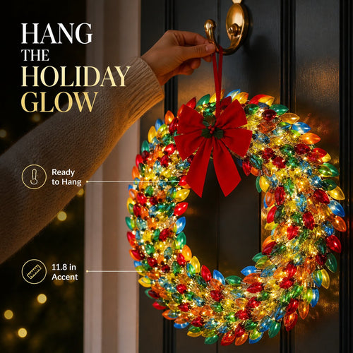 Multicolor Lighted Christmas Bulb Wreath