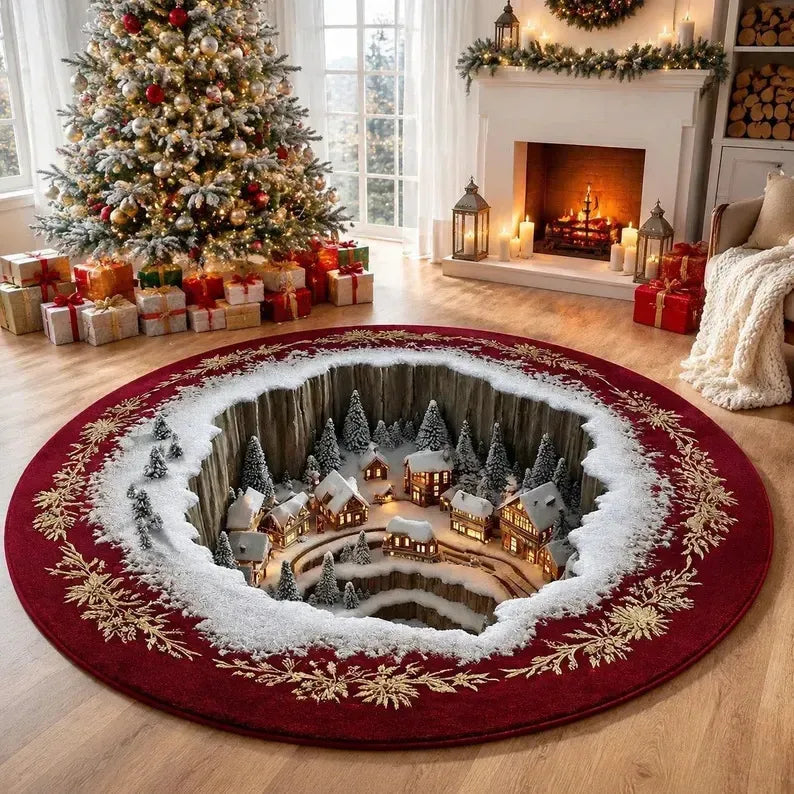 🎄3D-Weihnachtswichtel-Teppich mit optischer Täuschung | Lustige, festliche Must-have-Wohndeko⭐🏠🎁