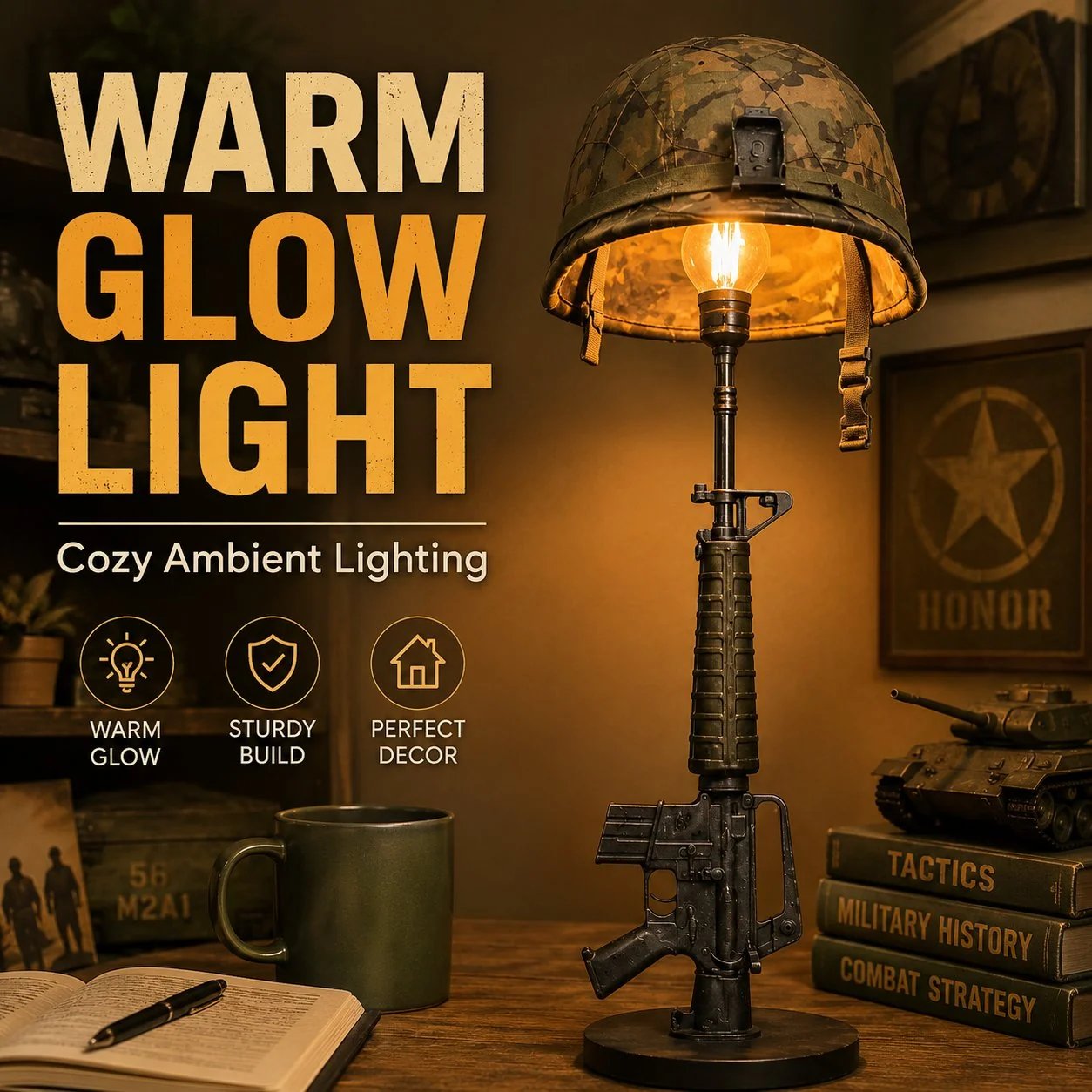 🔫 Tactical Rifle Helmet Table Lamp