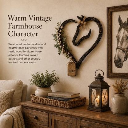✨ ✨Rustic Horse Heart Wall Decor with Greenery – Farmhouse Equestrian Home Accent