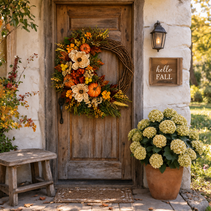 🎃 Fall Wreath for Front Door – Pumpkin, Sunflower & Autumn Floral Harvest Decor