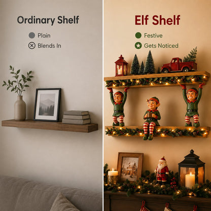 Free Shipping 🎄 Christmas Elf Shelf Décor – Whimsical 3-Elf Holiday Wall Display with Festive Garland, Pinecones & Berries