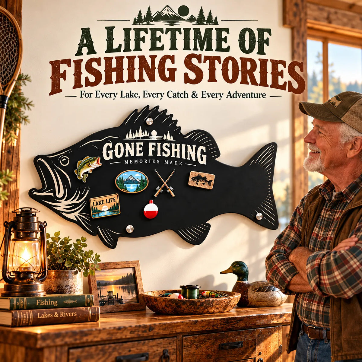 Bass-Shaped Magnetic Fishing Display Board