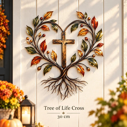 🍂 Autumn Harvest Cross Metal Wall Decor With White Pumpkin