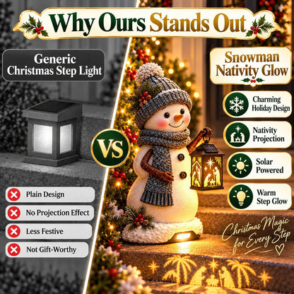 ⛄️🎄Snowman Nativity Glow™ – Solarbetriebene Weihnachts-Stufenleuchte mit Projektion der Heiligen Familie🌙