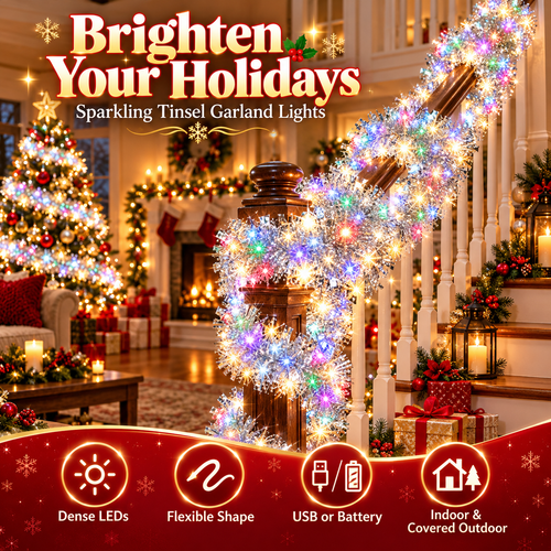 🎅 LED Christmas Tinsel Strand – Bright, Flexible & Festive