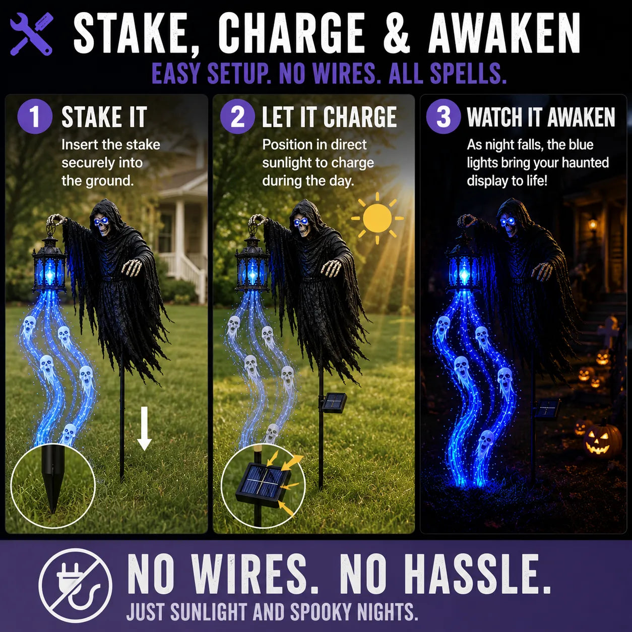 💀🔵 Solar Grim Reaper Yard Stake Light — Summon a Haunting Glow to Your Halloween Yard! 👻🏮