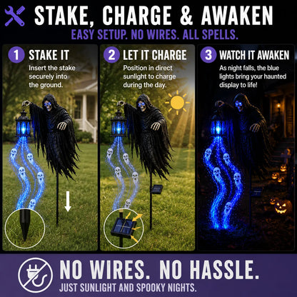 💀🔵 Solar Grim Reaper Yard Stake Light — Summon a Haunting Glow to Your Halloween Yard! 👻🏮