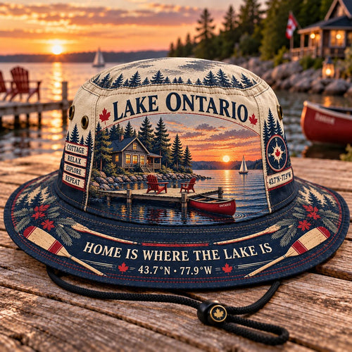 🔥LAST DAY 50% OFF - 🌊🍁 Lake Ontario Cottage Life Boonie Hat – Home Is Where the Lake Is (🧢100% Cotton)