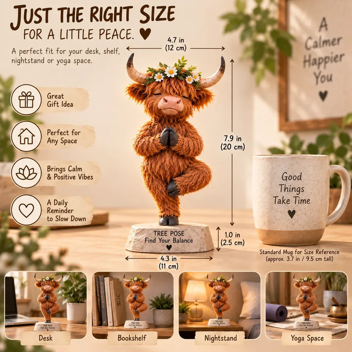 🧘🐮 Zen Highland Cow Figurine – A Whimsical Yoga Companion for Peaceful Spaces