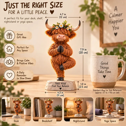 🧘🐮 Zen Highland Cow Figurine – A Whimsical Yoga Companion for Peaceful Spaces
