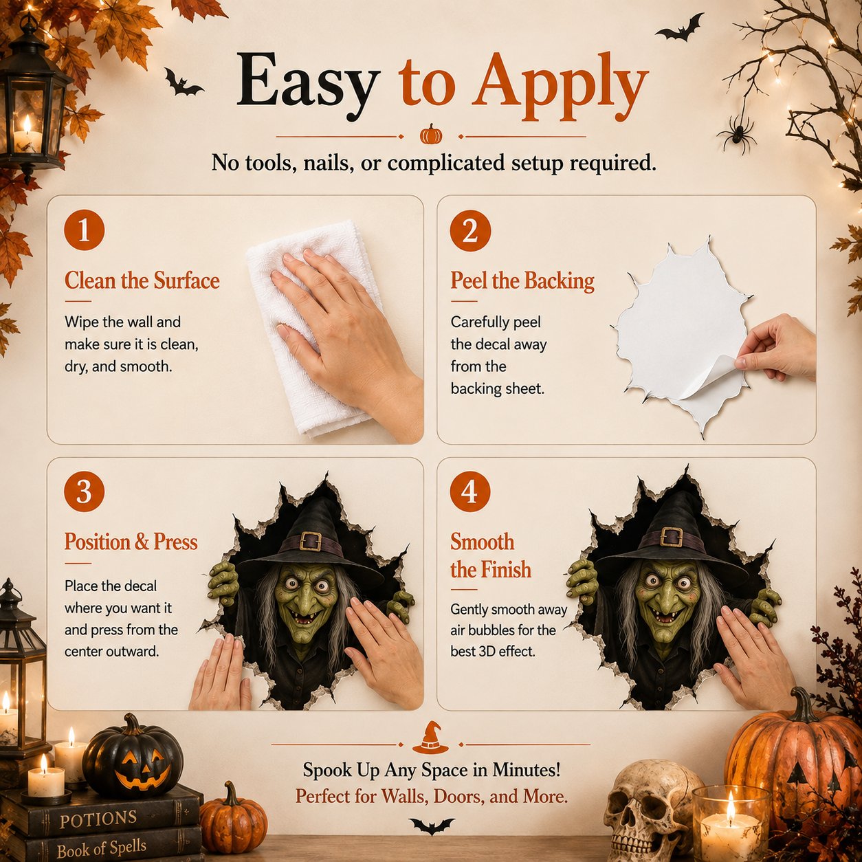 Halloween Witch Break-In 3D Wall Decal