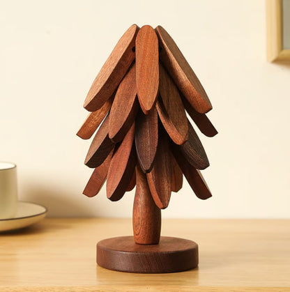 ✨Natural Tree Trivet Set - 4 Wooden Trivets & 1 Stand Like a Christmas Tree