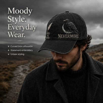 ⬛🐦Nevermore Raven Vintage Cap | Gothic Bird Lover Hat