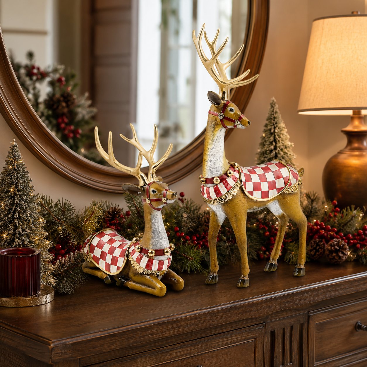🎄Christmas in July Favorite: Handcrafted Set of 2 Classic Saddle Deer 🎁