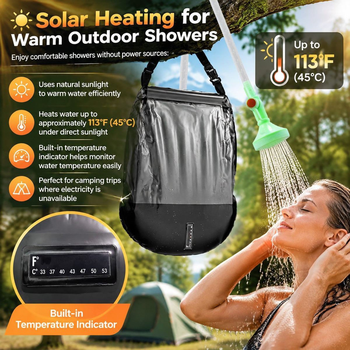 ⭐☀️ Portable Solar Camping Shower Bag