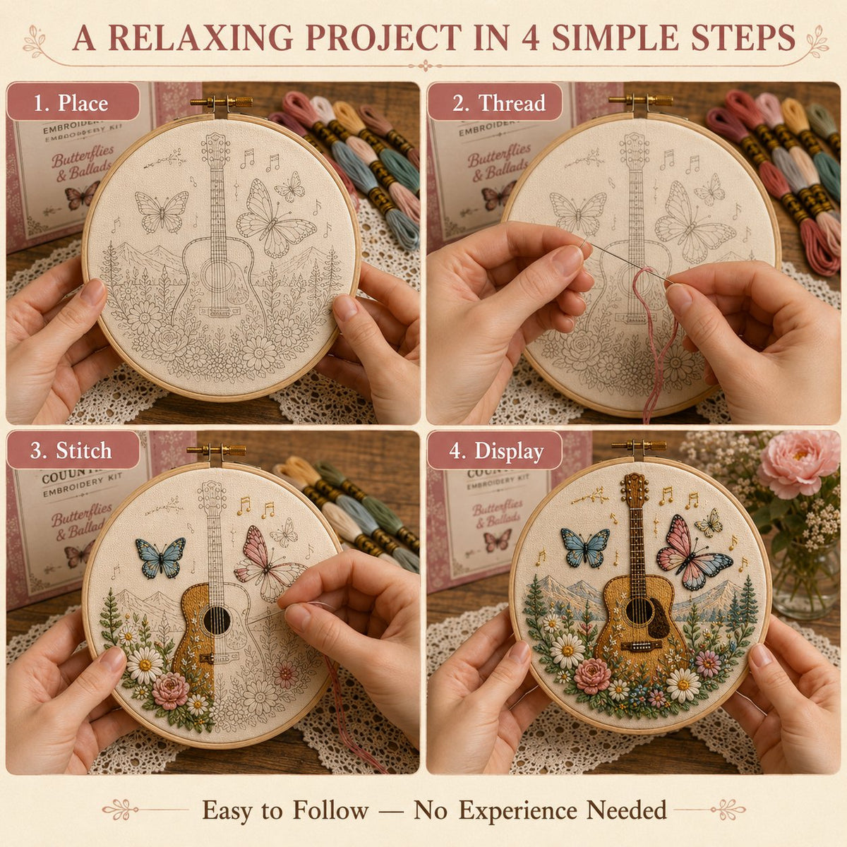 🌼 Beginner-Friendly Dolly Southern Country Needlework DIY Kit | Complete Kit with Pre-Printed Fabric, Wooden Hoop, Floss, Needles & Step-by-Step Guide Included 💕