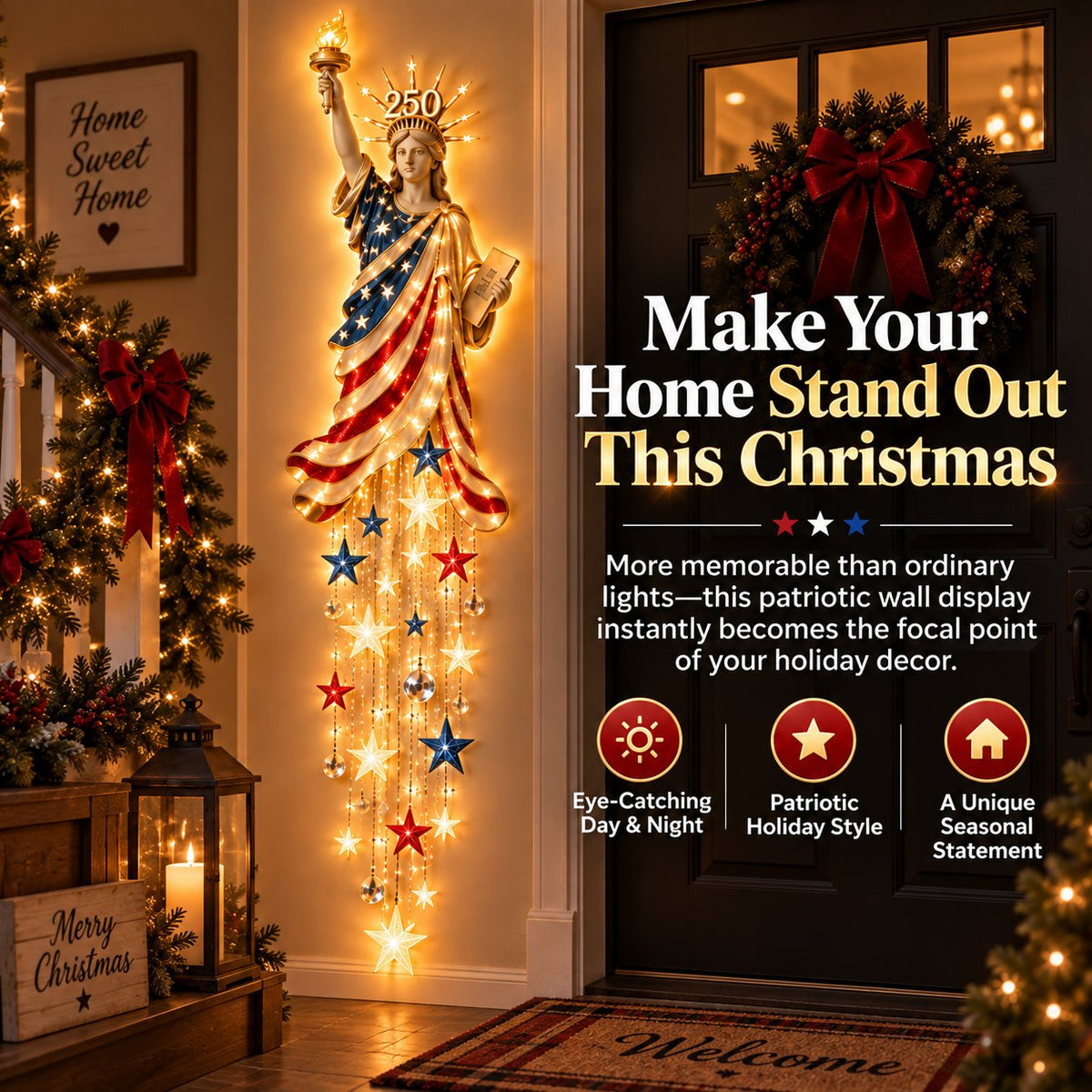 🇺🇸🗽 Liberty 250 Starfall Wall Glow – Patriotic Anniversary Lighted Keepsake