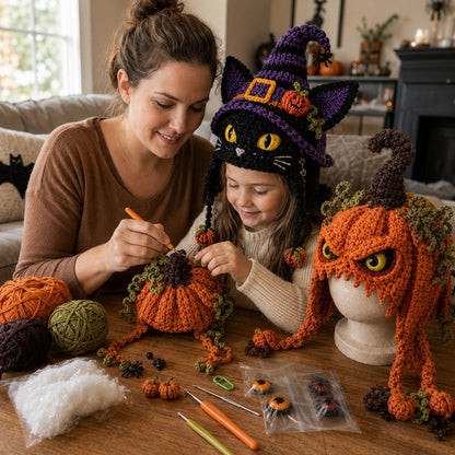 🎭🎃 Halloween Monster Hood DIY Crochet Kit | Premium Soft Yarn Materials with Step-by-Step Guide DIY Handmade Wearable Character Hood 🧶✨