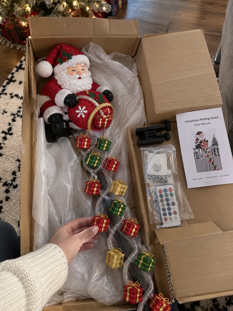 Santa Gift Cascade on a real front porch
