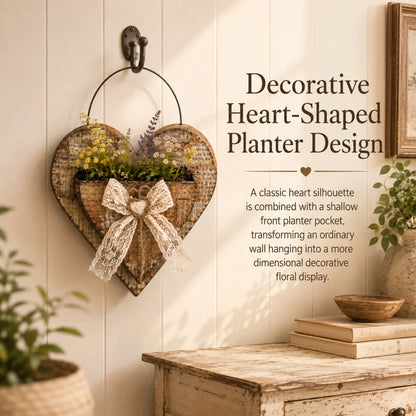Vintage Farmhouse Heart Wall Planter with Lace Bow