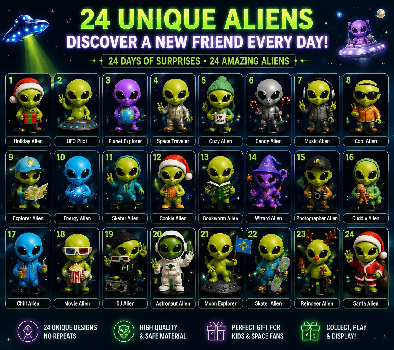 All 24 unique Alien Advent Calendar characters