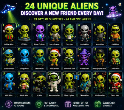⏳ Last Day 49% OFF – 👽 24 Days Of Alien Advent Calendar | 24 Unique No-Repeat Collectible Alien Characters for Space Lovers, Kids & Sci-Fi Fans 🚀