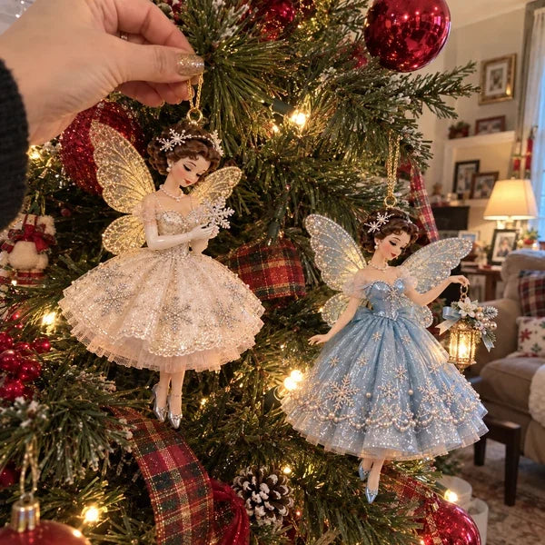 Ivory and icy-blue fairies with delicate fairy wings and vintage dresses