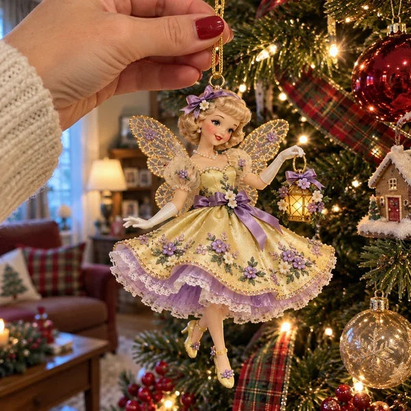 Lavender Lantern Belle yellow-lavender fairy Christmas ornament