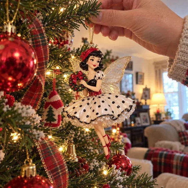 Polka-Dot Darling black and white fairy Christmas ornament