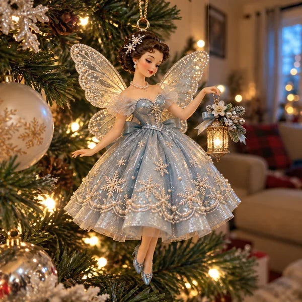 Frostlight Belle powder-blue fairy Christmas ornament