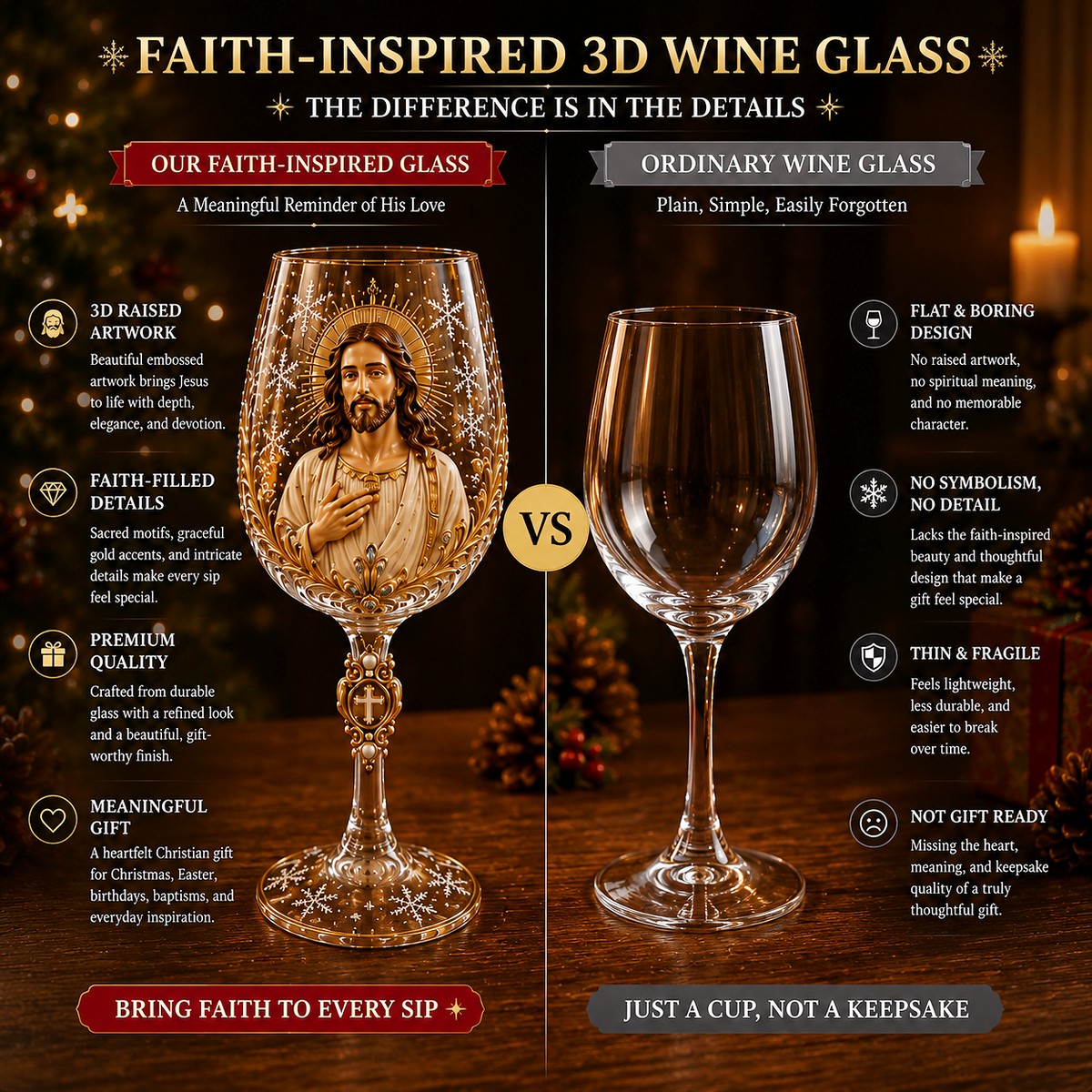 Faith-inspired Christian glass compared with an ordinary wine glass