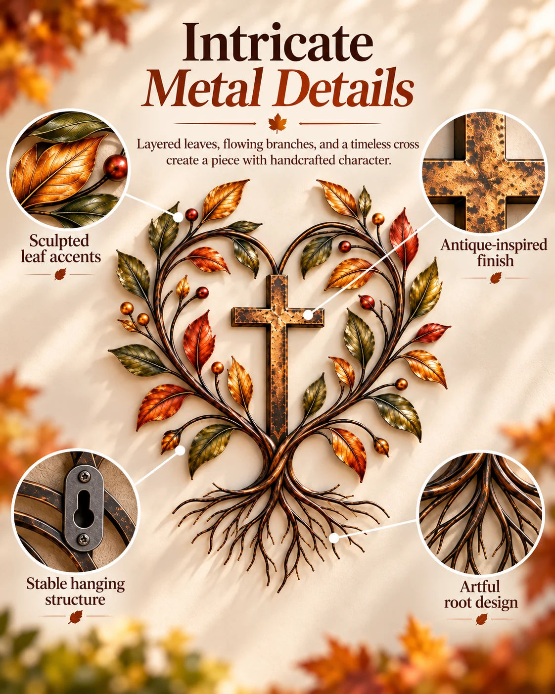 Cross Tree of Life detailed metal craftsmanship
