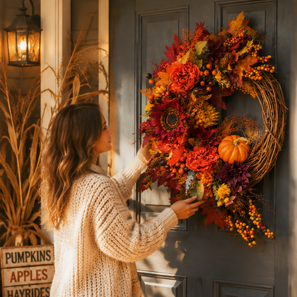 🍂 Fall Harvest Pumpkin & Sunflower Wreath