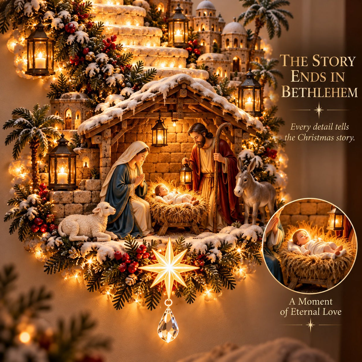 ✨ Jesus Light of Heaven Christmas Wall Hanging | Illuminated Nativity Stairway Decor ✝️