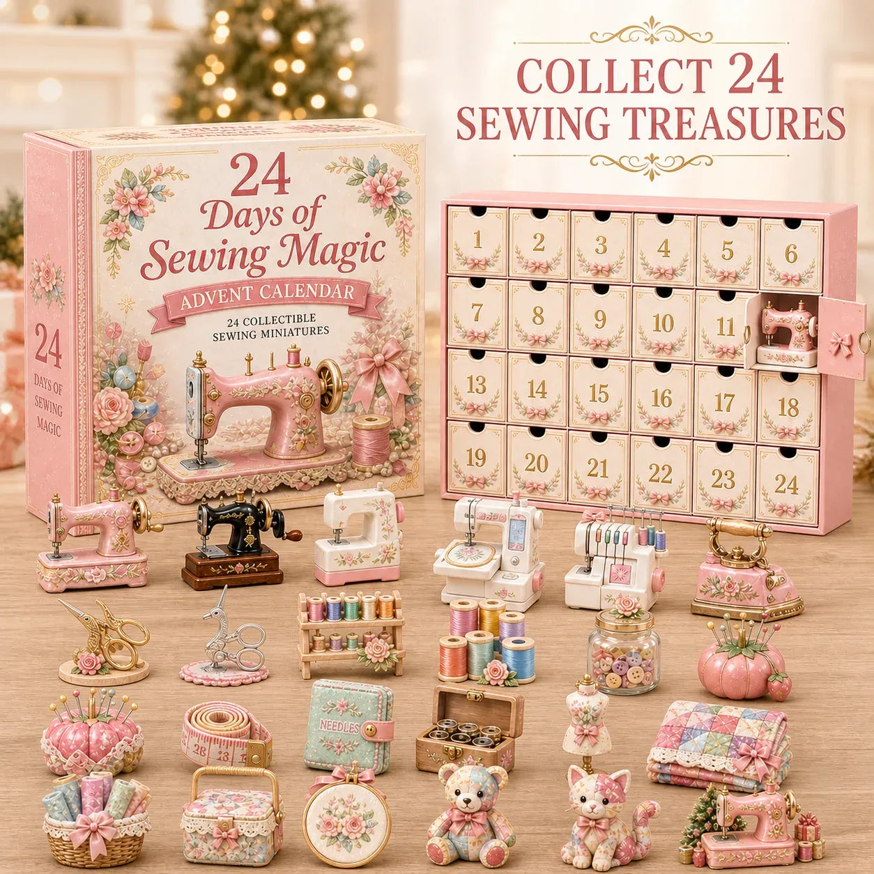 🧵24 Days Of Sewing Magic Advent Calendar | 24 Sewing-Inspired Miniatures for Craft Lovers, Quilters & Handmade Enthusiasts 🎁