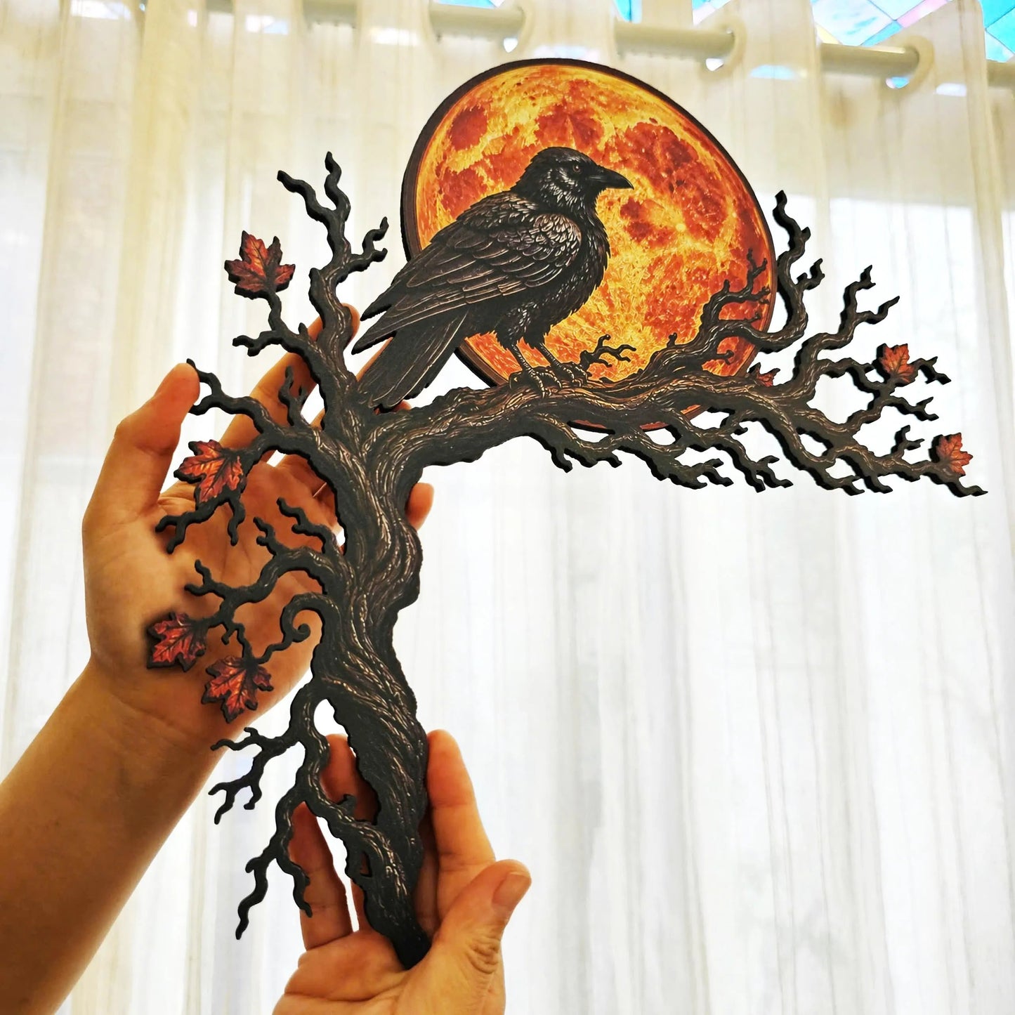 🐦‍⬛🌕 Midnight Raven Doorway Accent – Gothic Harvest Moon Corner Decor