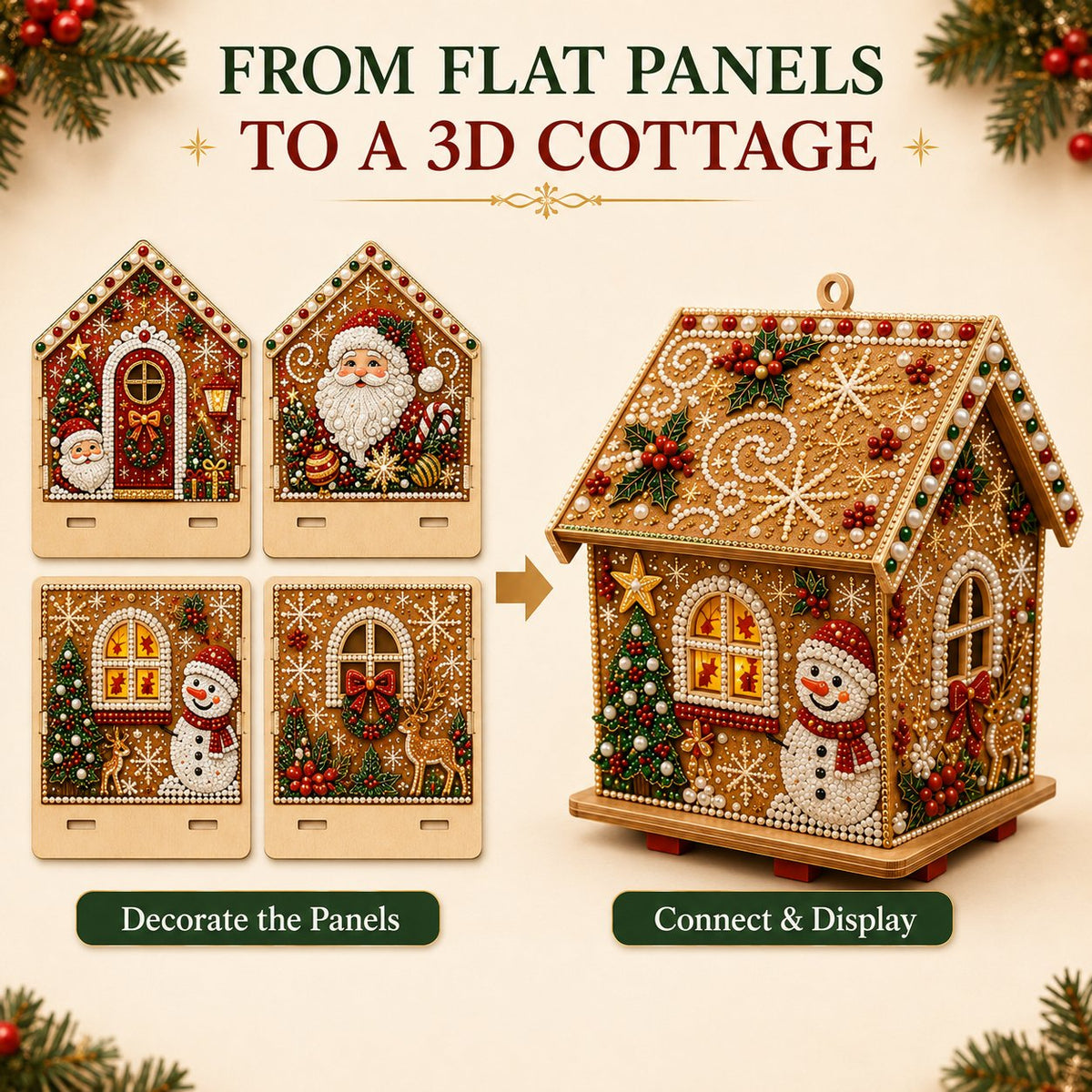 🎄 DIY 3D Jeweled Wooden Christmas Cottage Kit ✈️ Buy 2+ Get Free Shipping